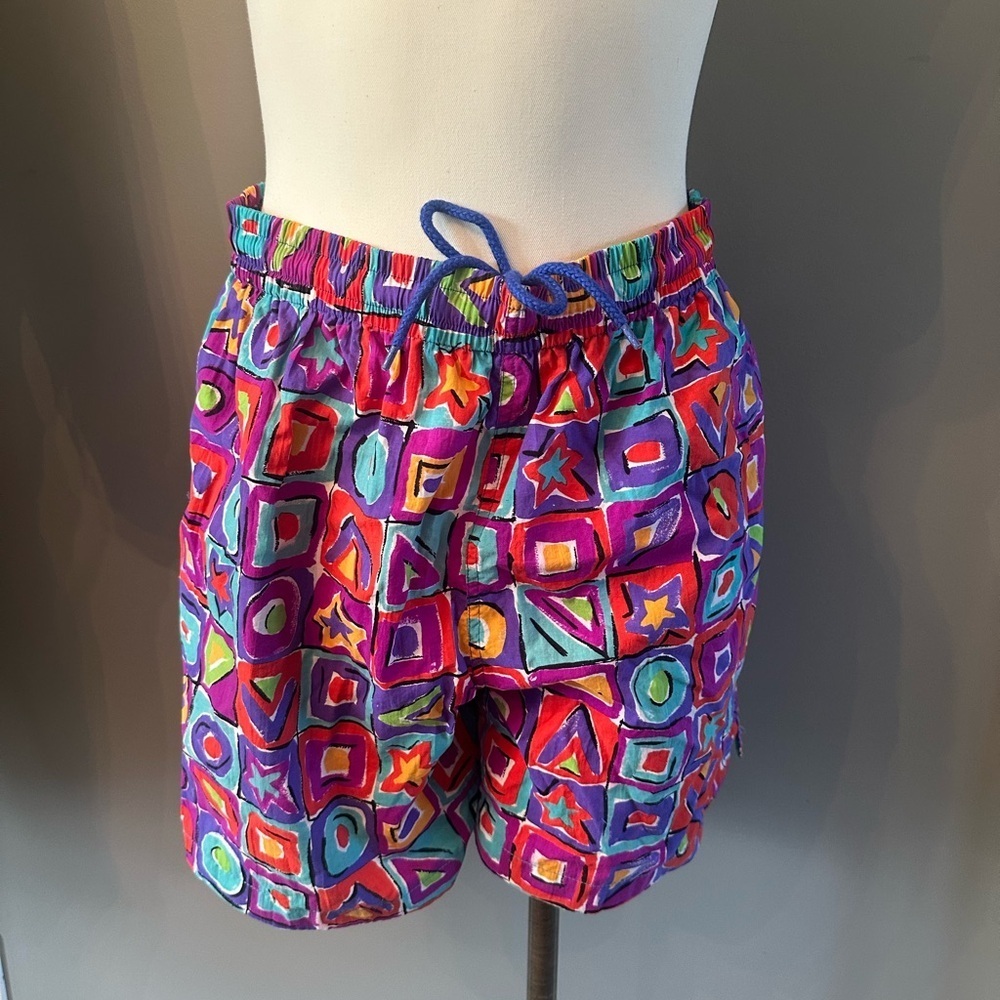 Vintage Funky Retro Style High Waisted Geometric Patterned Shorts Womens Medium